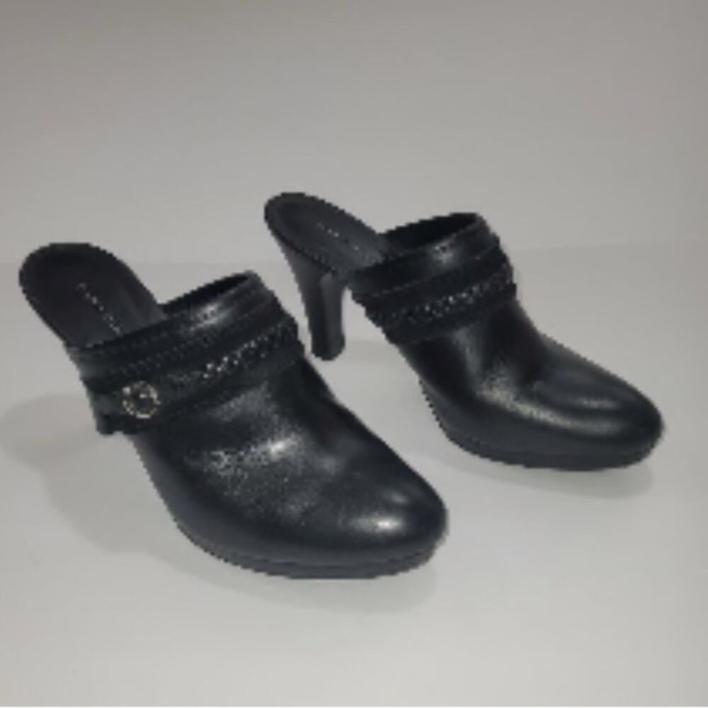 Dana Buchman Lane High Heel Mules Sz 8.5M Black Buckle Accent Dressy Shoes